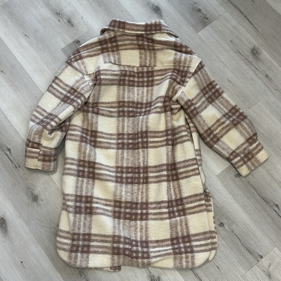 *Blogger Favorite* H&M Long Dusty Rose Plaid Wool Blend Oversized Long Shacket - Picture 7 of 8